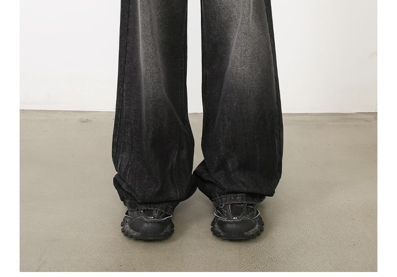 pinkdropper - Mid Rise Washed Wide Leg Jeans