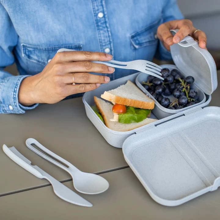 Koziol - Pascal Ready Lunchbox-Set mit Klikk Besteck, nature leaf green