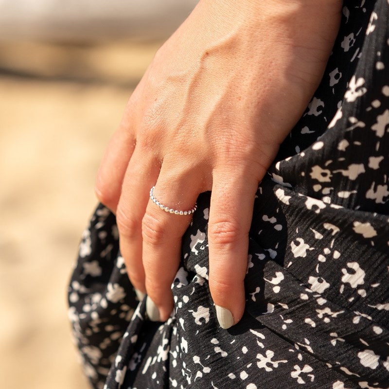 Bague Fine Argent Perlée Boules Tendance