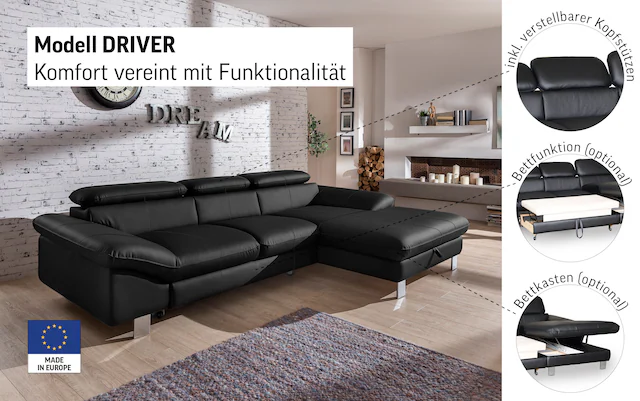 COTTA Ecksofa »Driver L-Form« mit Kopfteilverstellung, wahlweise mit Bettfunktion & Bettkasten