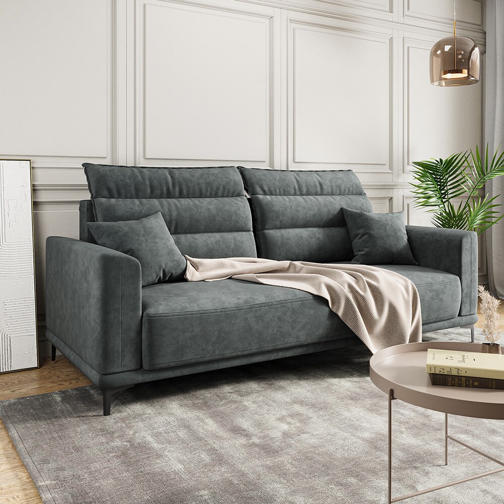 VitaliSpa Schlafsofa Gästesofa Boxspringsofa Caprioli Anthrazit Schlaffunktion 236x100 cm modern Wohnzimmer Sofa Wohnzimmercouch Loungesofa Schlafcouch Klappsofa Taschenfederkern 2-Sitzer