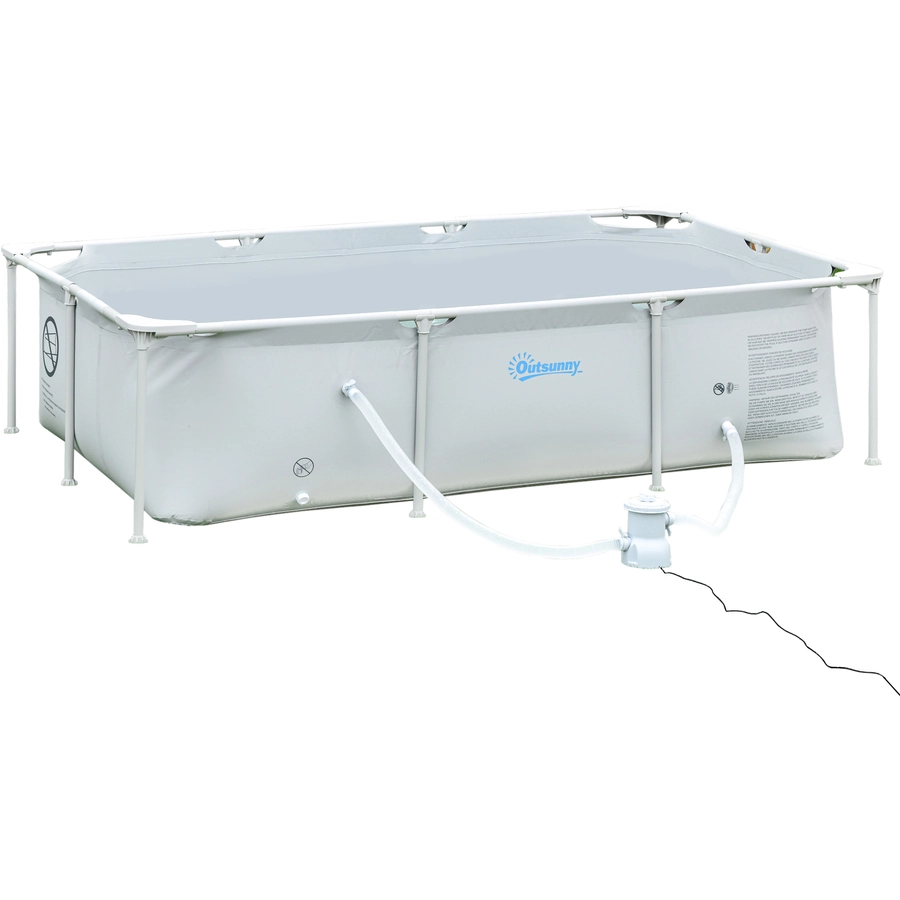 Outsunny Swimmingpool mit Filterpumpe und Filterpatrone, Rost- und korrosionsbeständig grau