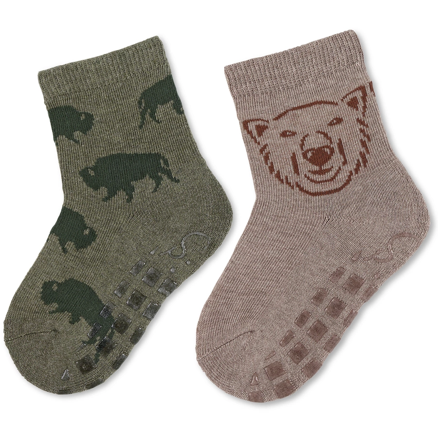 Sterntaler ABS-Söckchen Bison + Eisbär, 2er-Pack grün mel.