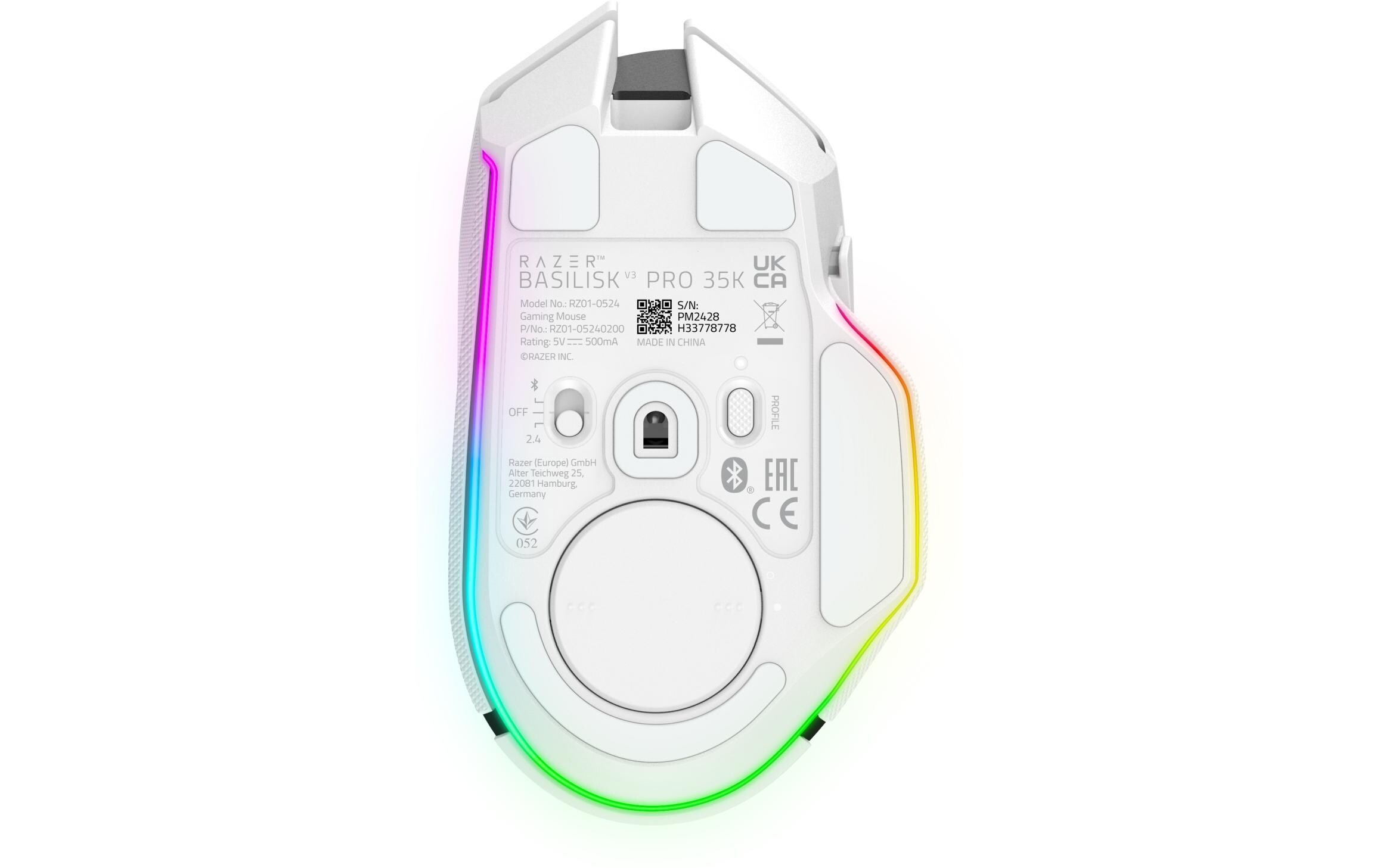 Gaming-Maus Razer Basilisk V3 Pro 35k Weiss<br>Kabelloser ergonomischer RGB-Gaming-Maus