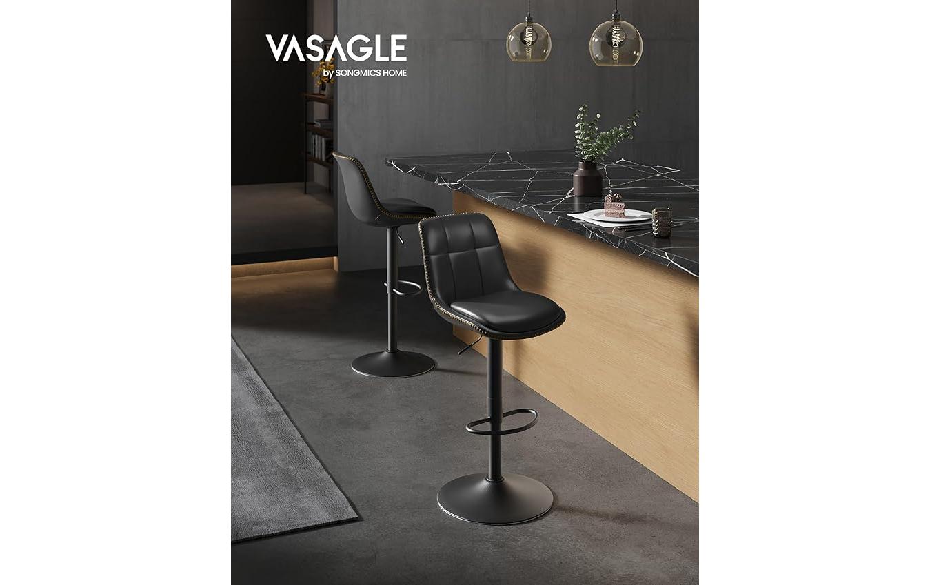 Barhocker 2er Set 48 x 90 cm/112 cm, Schwarz<br>Stabile Barstühle aus Kunstleder