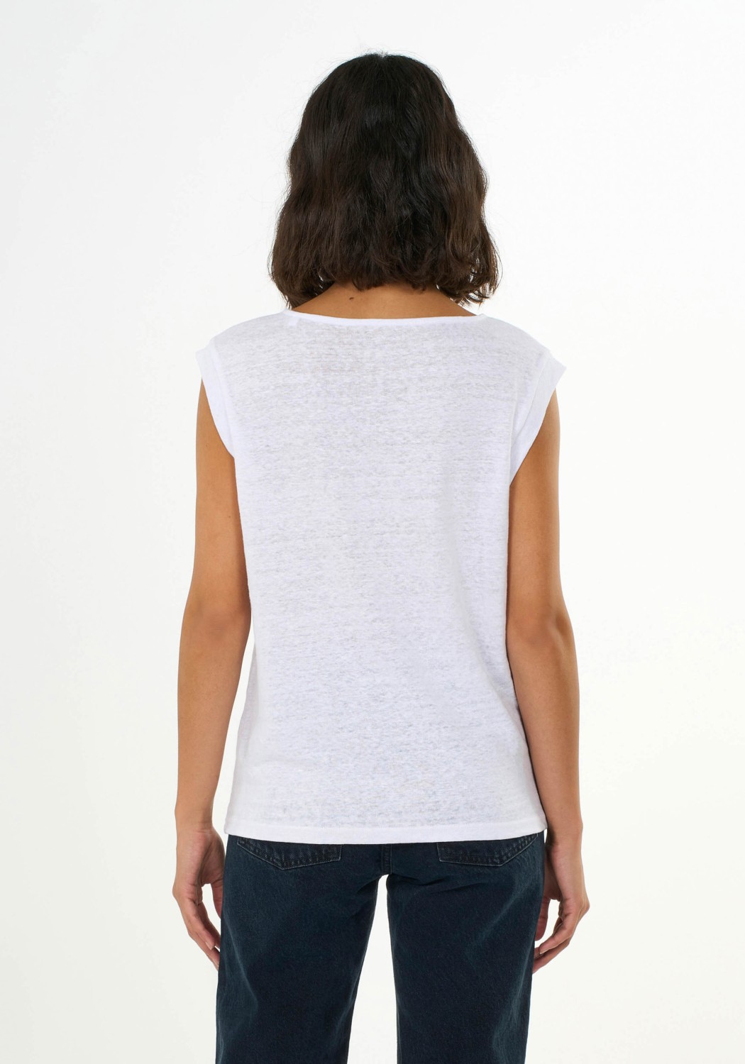 Knowledge Cotton Apparel Leinen-T-Shirt Loose Fold Up Bright White