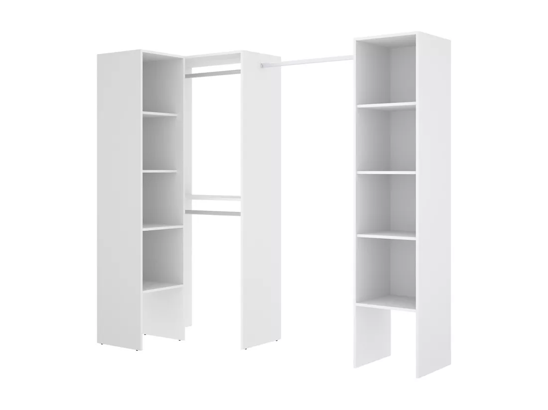 Kit armoire dressing d'angle en bois mélaminé coloris blanc - Longueur 226 x Profondeur 79 x Hauteur 185 cm