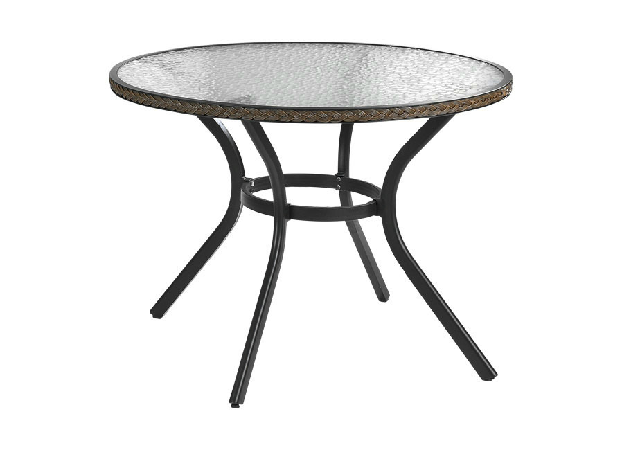 Tisch mit Aluminium-Gestell und Glasplatte