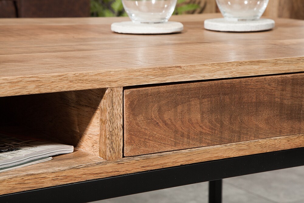riess-ambiente Couchtisch IRON CRAFT- Massivholz 100cm Mangoholz mit Schublade schwarzes Metallgestell Wohnzimmer