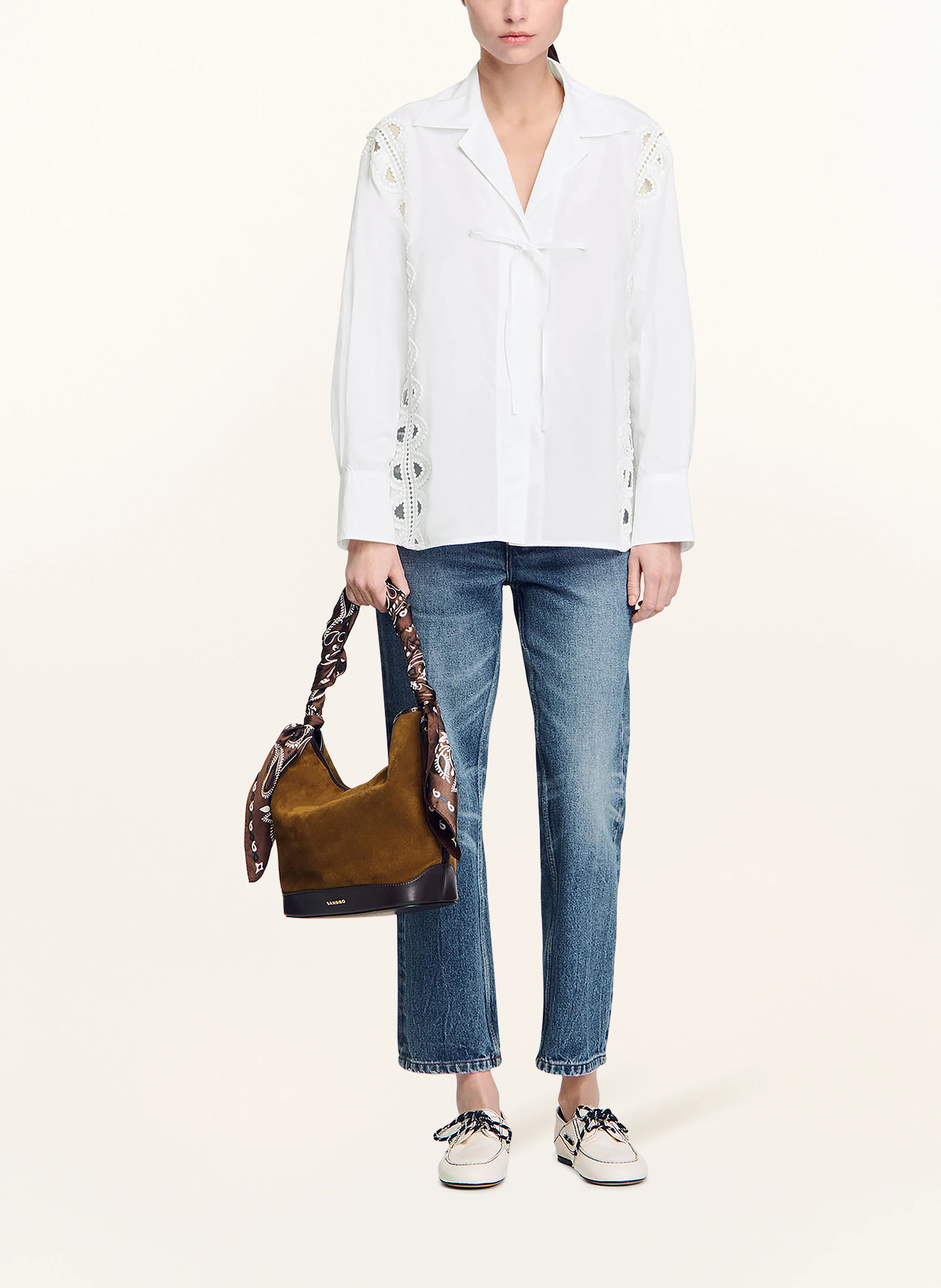 SANDRO Bluse mit Lochspitze