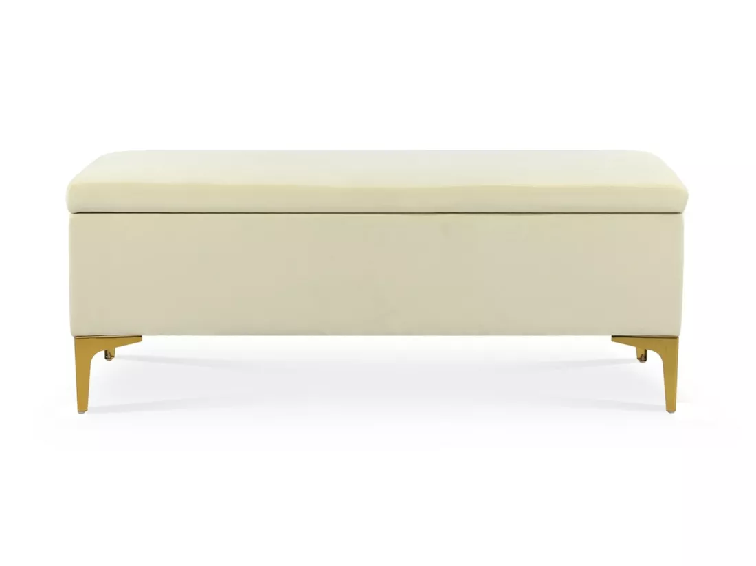 Banquette Coffre Chloé velours Beige pieds or