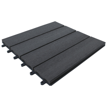 Tuin- en balkontegel HKC houtnerf antraciet 30x30cm 6 stuks