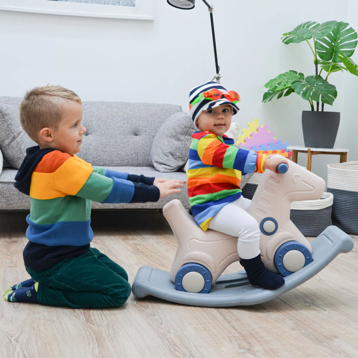2-in-1 Schaukelpferd und Rutscher für Kinder ab 1 Jahr Baby Schaukeltier