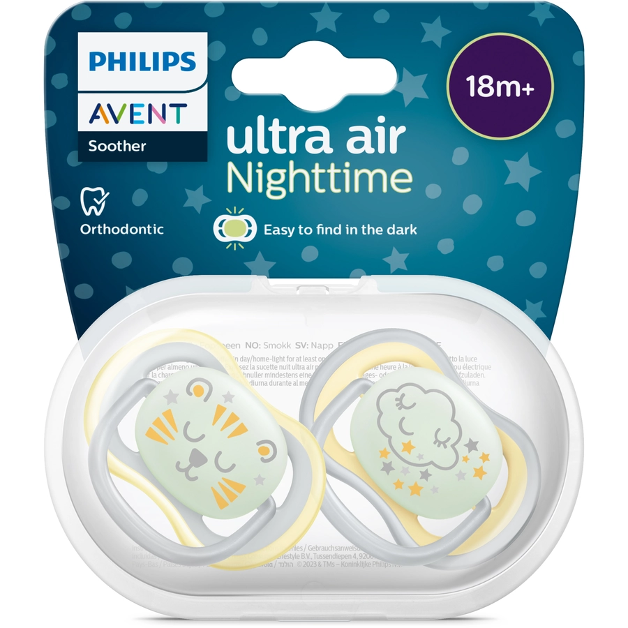 Philips Avent Schnuller ultra air SCF37601, 18m+ Neutral Nighttime, 4 Stück