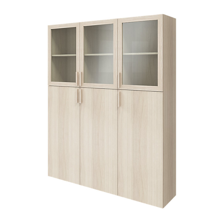 Meuble de rangement effet chêne avec portes battantes vitrées GoodHome Atomia H. 187,5 x L. 150 x P. 37 cm