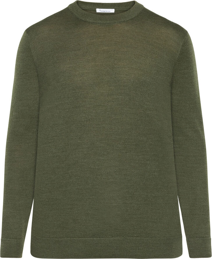 Knowledge Cotton Apparel Regular merino knit crew neck - RWS Grøn