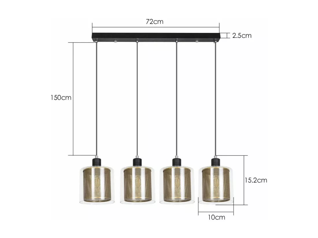 NETTLIFE Suspension salon doré lampe suspendue vintage 3 ampoules E14 verre industriel HAUTEUR RÉGLABLE