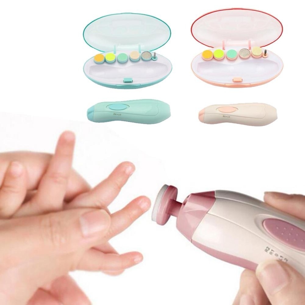 (8-tlg. Set) Elektrisches Baby Maniküre Trimmer Set mit LED (Batteriebetrieben) - Hellblau