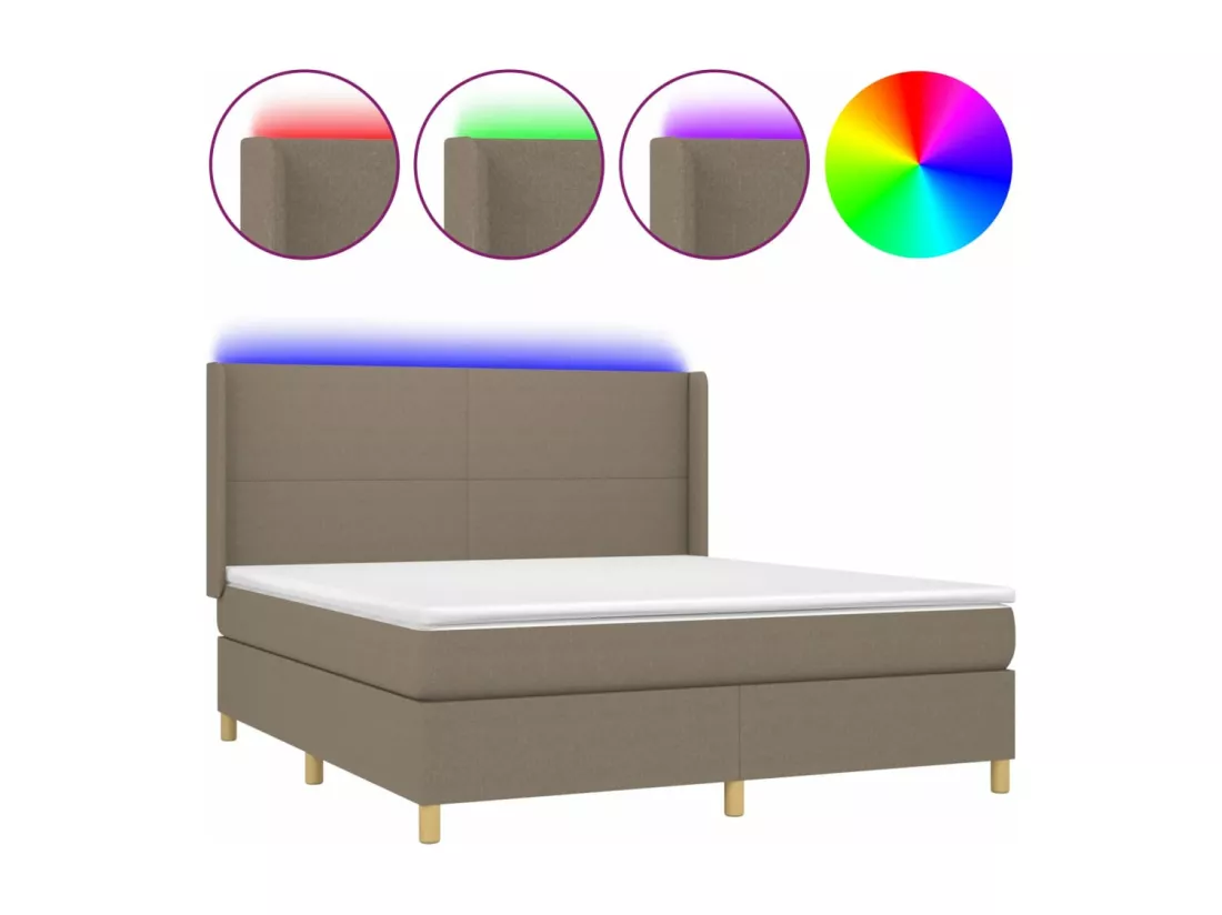 Sommier tapissier avec matelas et LED Taupe 160x200 cm Tissu