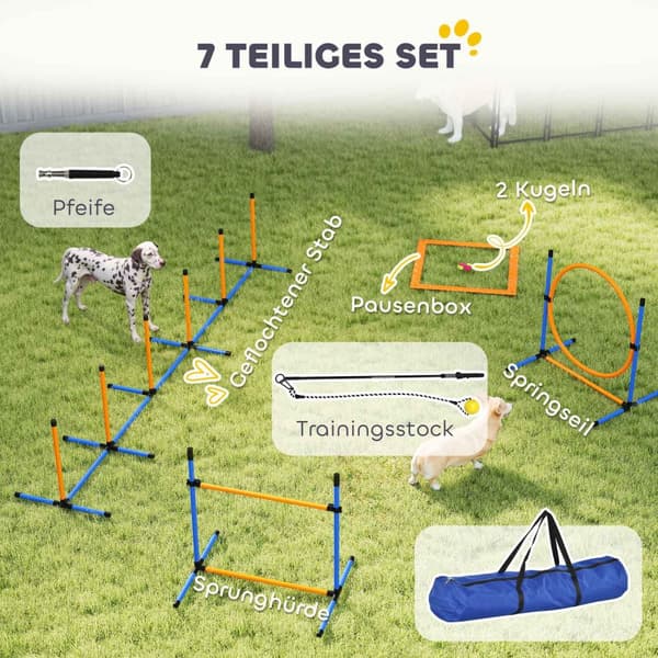 Dog Agility Sett 9 deler Agility utstyr for hundetrening Hekkesett med Slalåm Staver Hoop Hoop 2 Baller Høydejusterbar Hekk Koordinasjonstrening for s