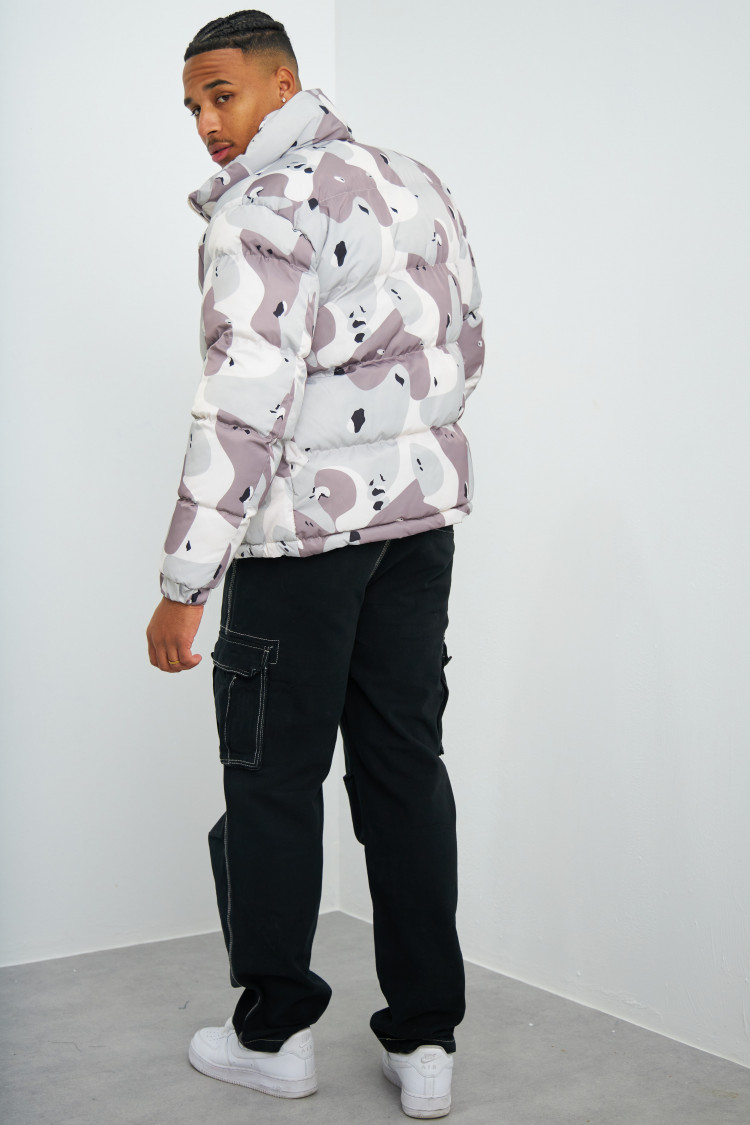 Doudoune beige et gris camouflage