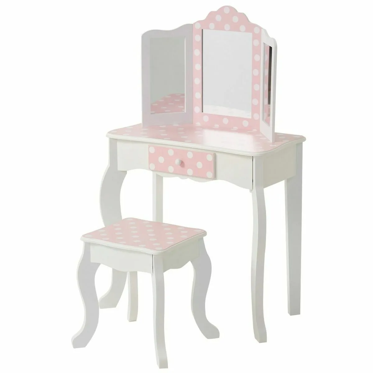 Teamson Kids Coiffeuse avec Banc Pois Rose Blanc