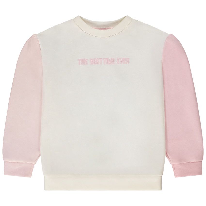 Sweat effet color block avec broderie pour fille - Rose