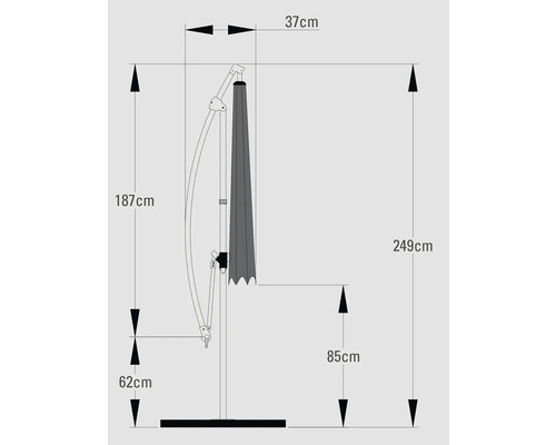 Soluna Lyon zweefparasol, Ø 300 cm, donkergrijs, inclusief kruisvoet
