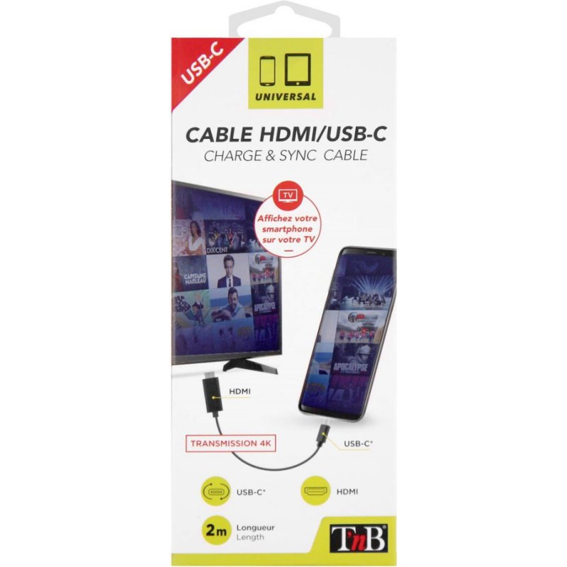 T'nB HDMIUSBC câble vidéo et adaptateur 2 m HDMI Type A (Standard) USB Type-C Noir