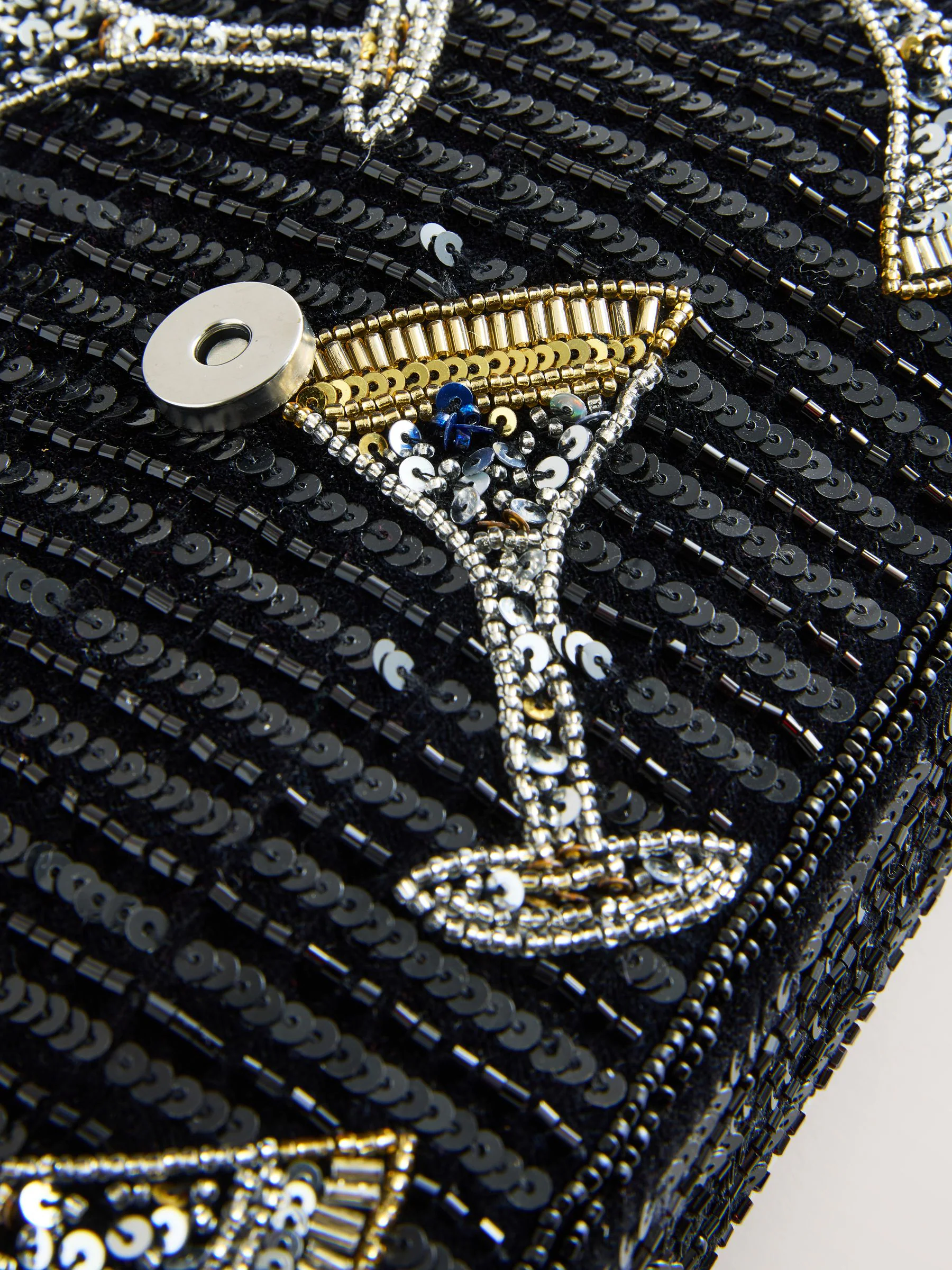 Zwart - Embellished Velvet Martini Shoulder Bag