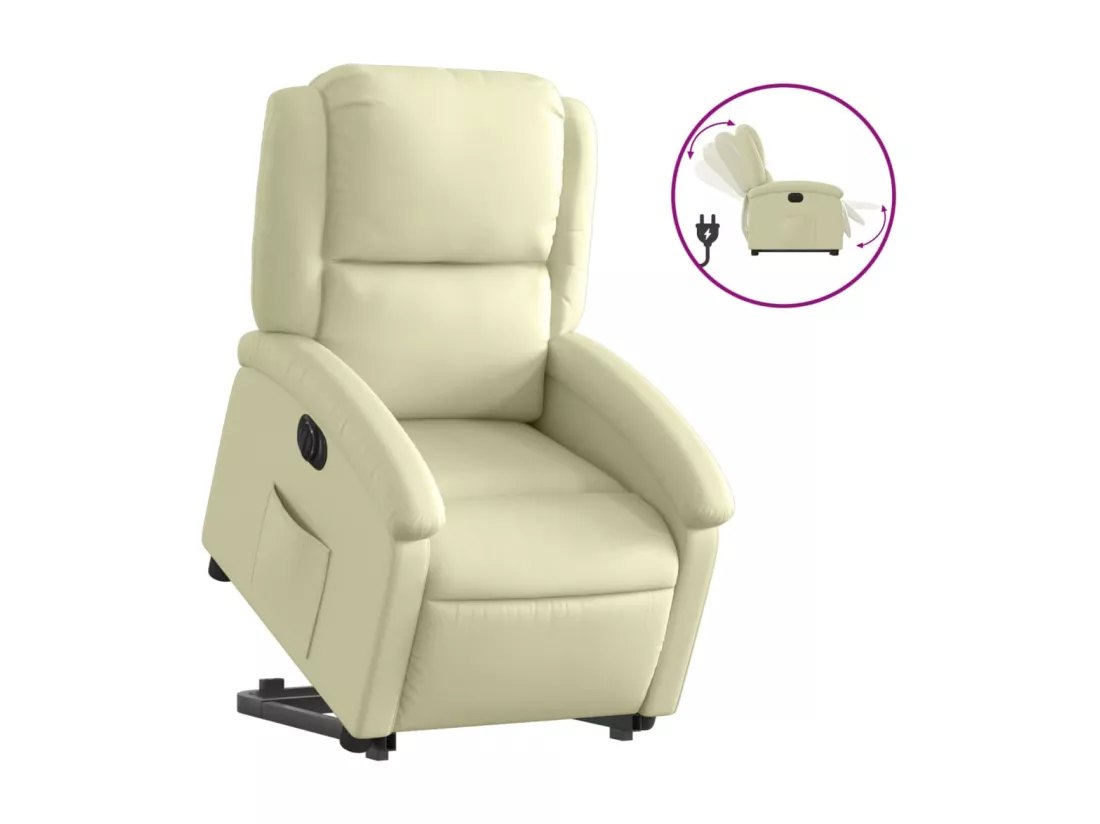 Fauteuil inclinable électrique crème cuir véritable