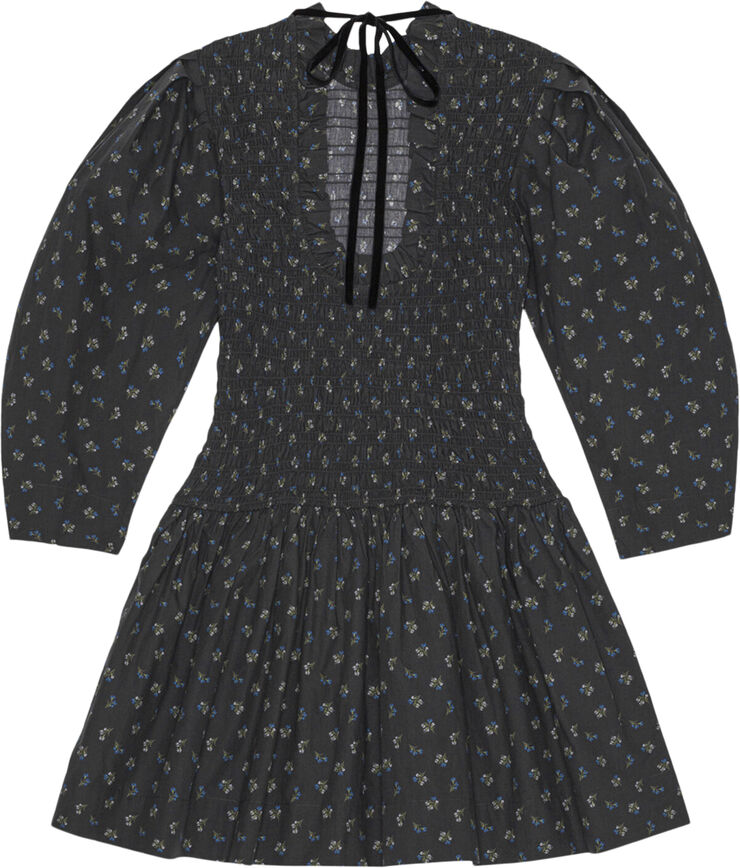 Ganni Printed Cotton Mini Smock Dress Phantom