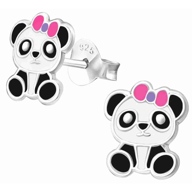 Boucle d'oreille panda en argent 925/1000
