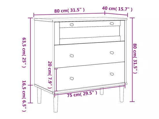 Commode SENJA aspect de rotin marron bois de pin solide