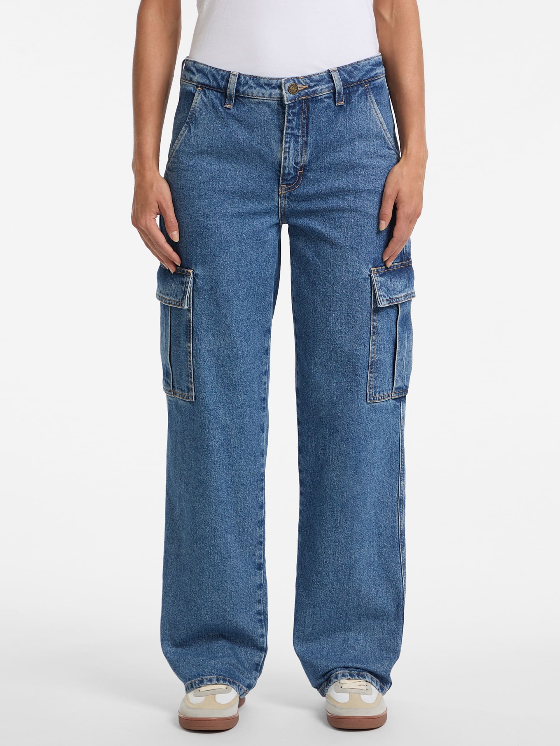 Calça jeans cargo reta G10