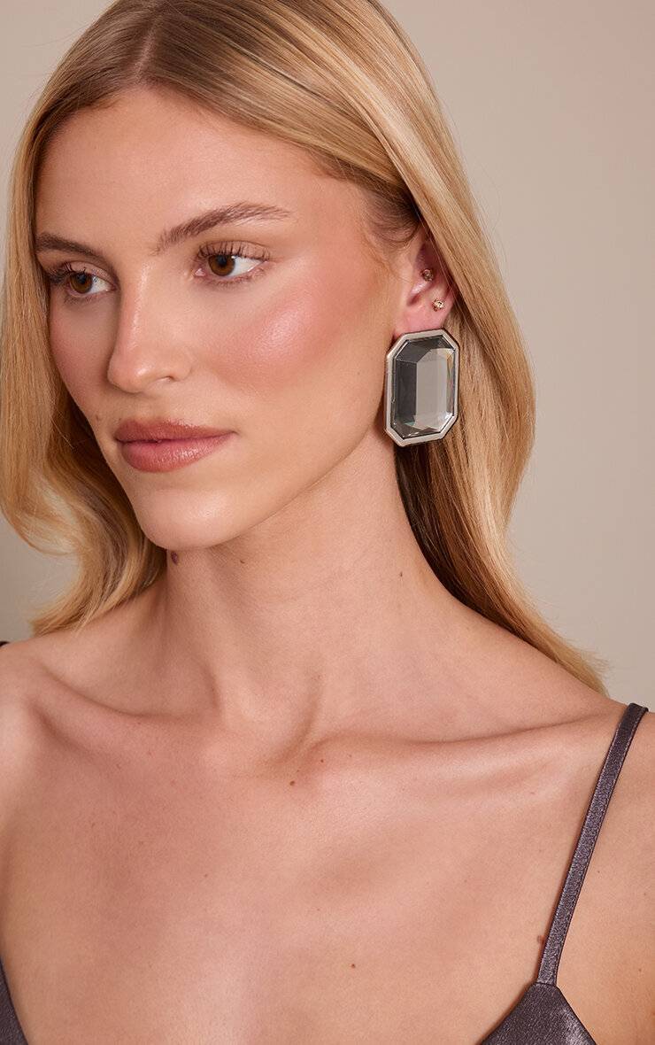 Argenté Boucles D'oreilles Synthétiqueces Surdimensionnées À Cristaux