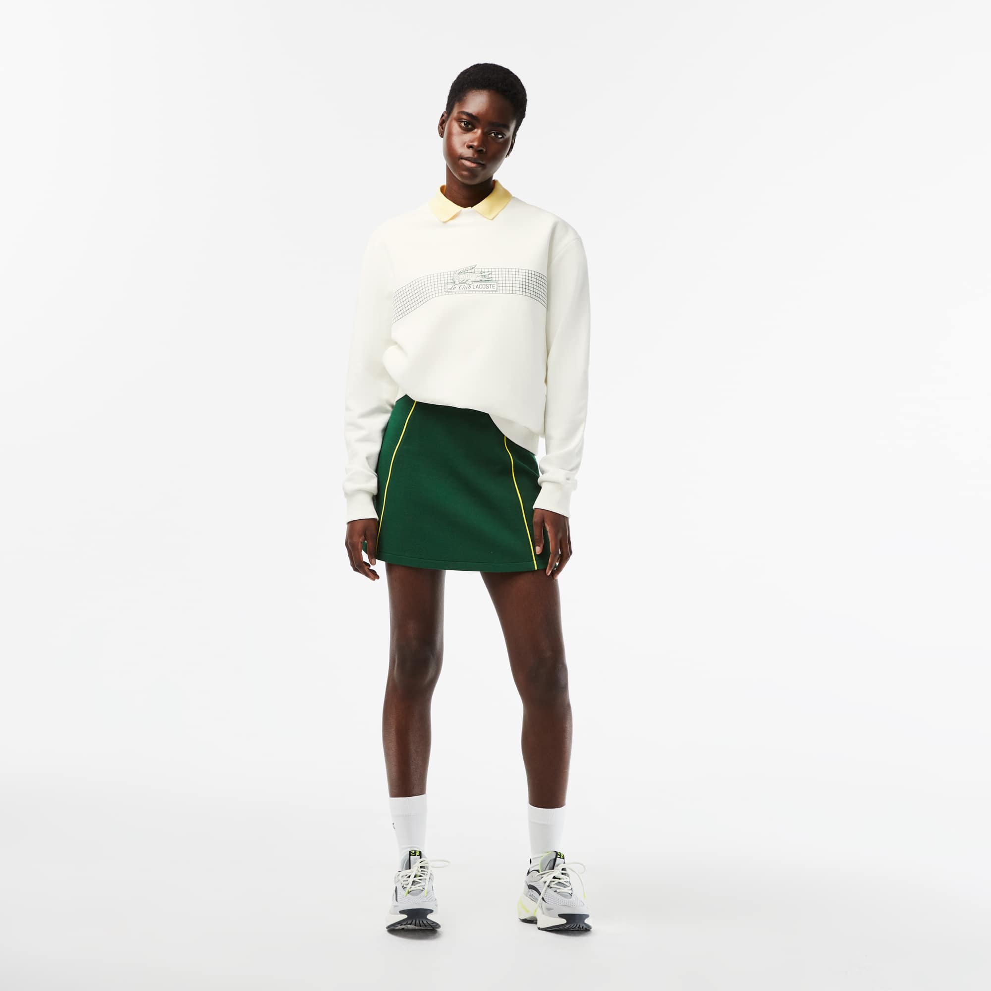 Sweatshirt col rond femme Lacoste imprimé filet de tennis Sweatshirts - Blanc - Lacoste - Femme