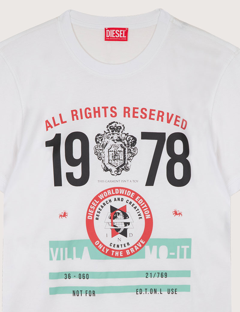 DIESEL T-SHIRT HOMME DIEGOR K73 IMPRIMÉ BLANC