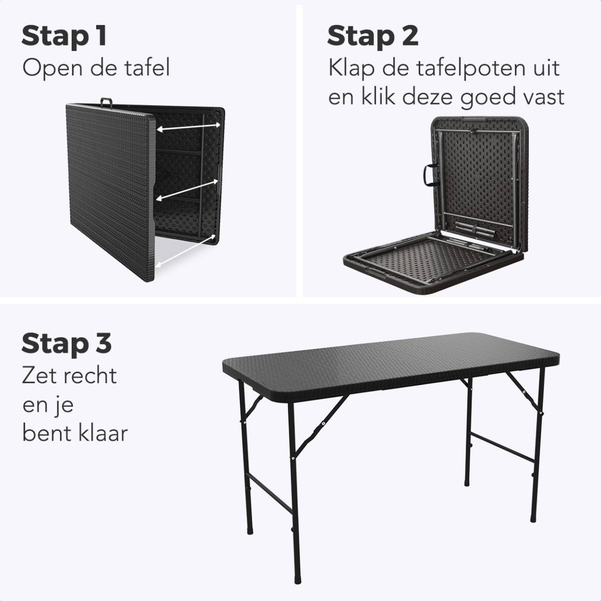 LifeGoods 120x60 cm Inklapbare vouwbare tafel  - Black