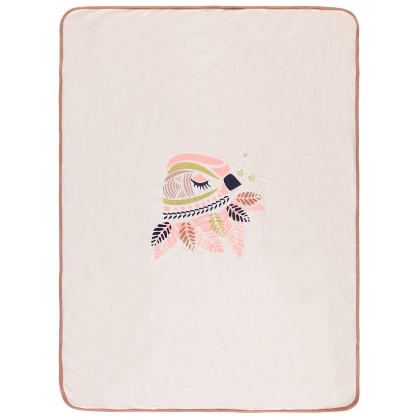 Couverture à motif oiseau pailleté - Ecru
