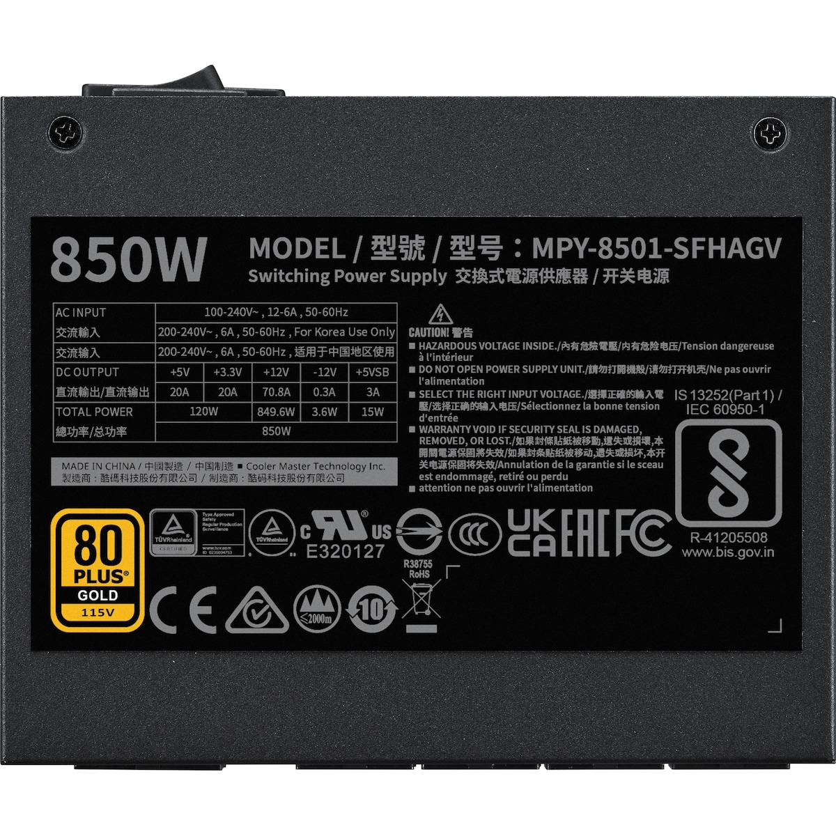 Cooler Master V SFX Gold ATX 3.1 850W strømforsyningsenhet (sort)