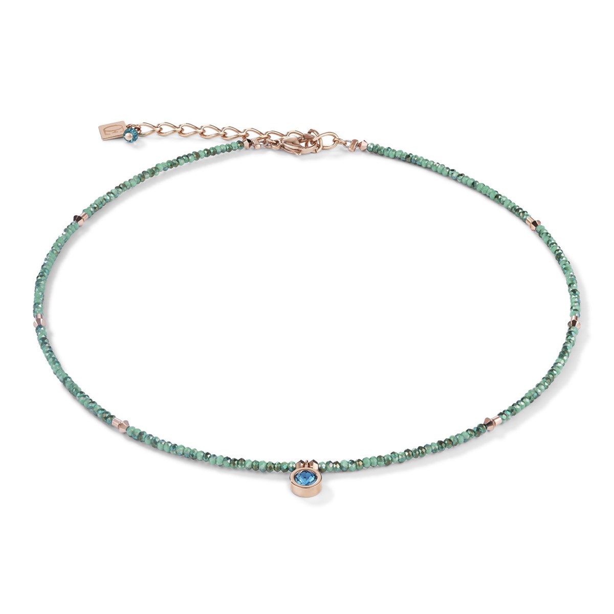 Collier Coeur de Lion rosé perles vertes