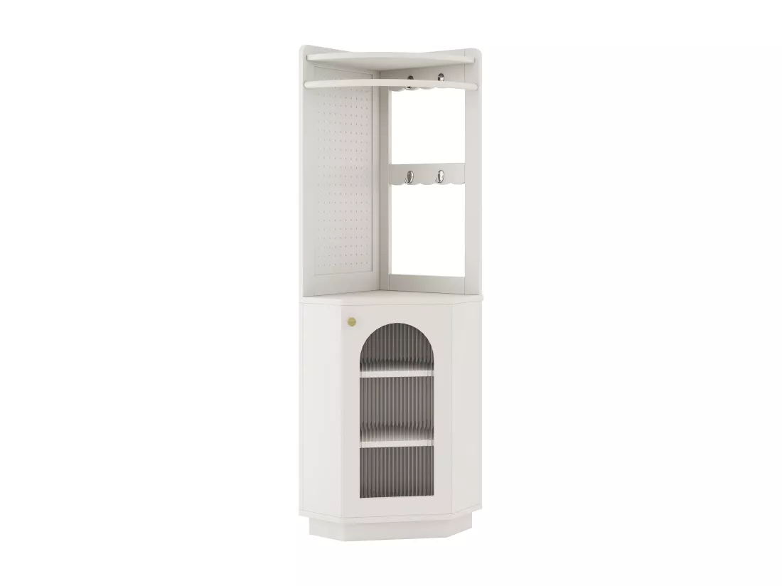 Colone d'angle de salle de bain - avec 1 porte - avec crochet - avec LED - étagères réglables - Blanc