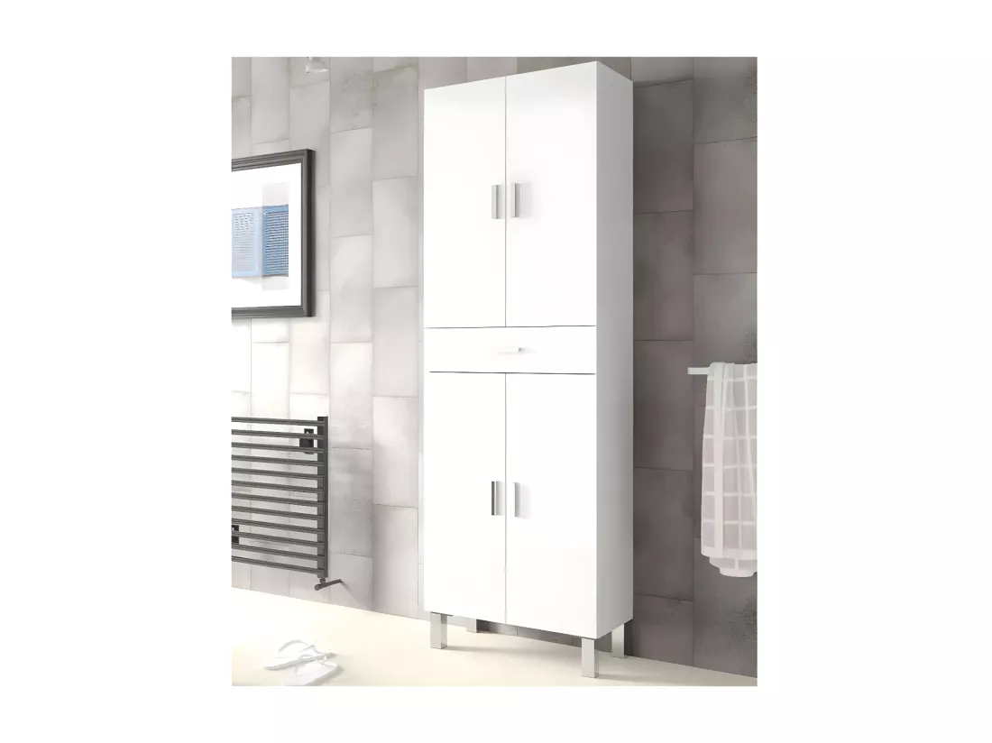 Colonne 4 portes et 1 tiroir blanc brillant L60 cm