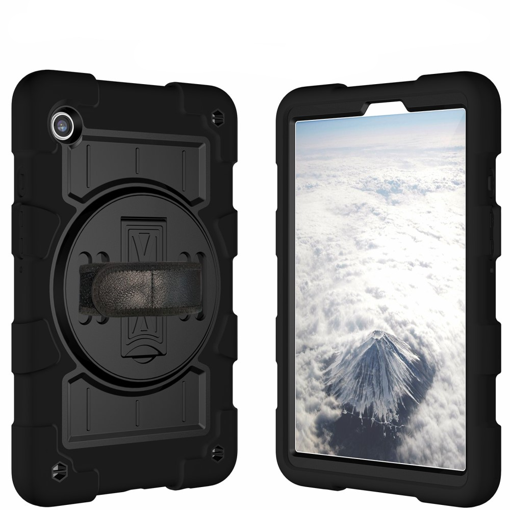 Samsung Galaxy Tab A11 / A9 Hybrid Outdoor Case Hülle Handschlaufe   Schultergurt - Schwarz