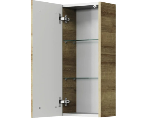Pelipal Kumba badkamermeubelset (B x H x D): 107 x 200 x 50 cm, frontkleur: Riviera eiken, 5-delige set inclusief witte glazen wastafel, badmeubel en wandkast (99.770326471)