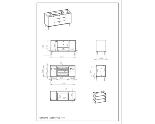 Jungborn wastafelmeubel PRIMUS BxHxD 1200 x 720 x 456 mm Frontkleur notenhout