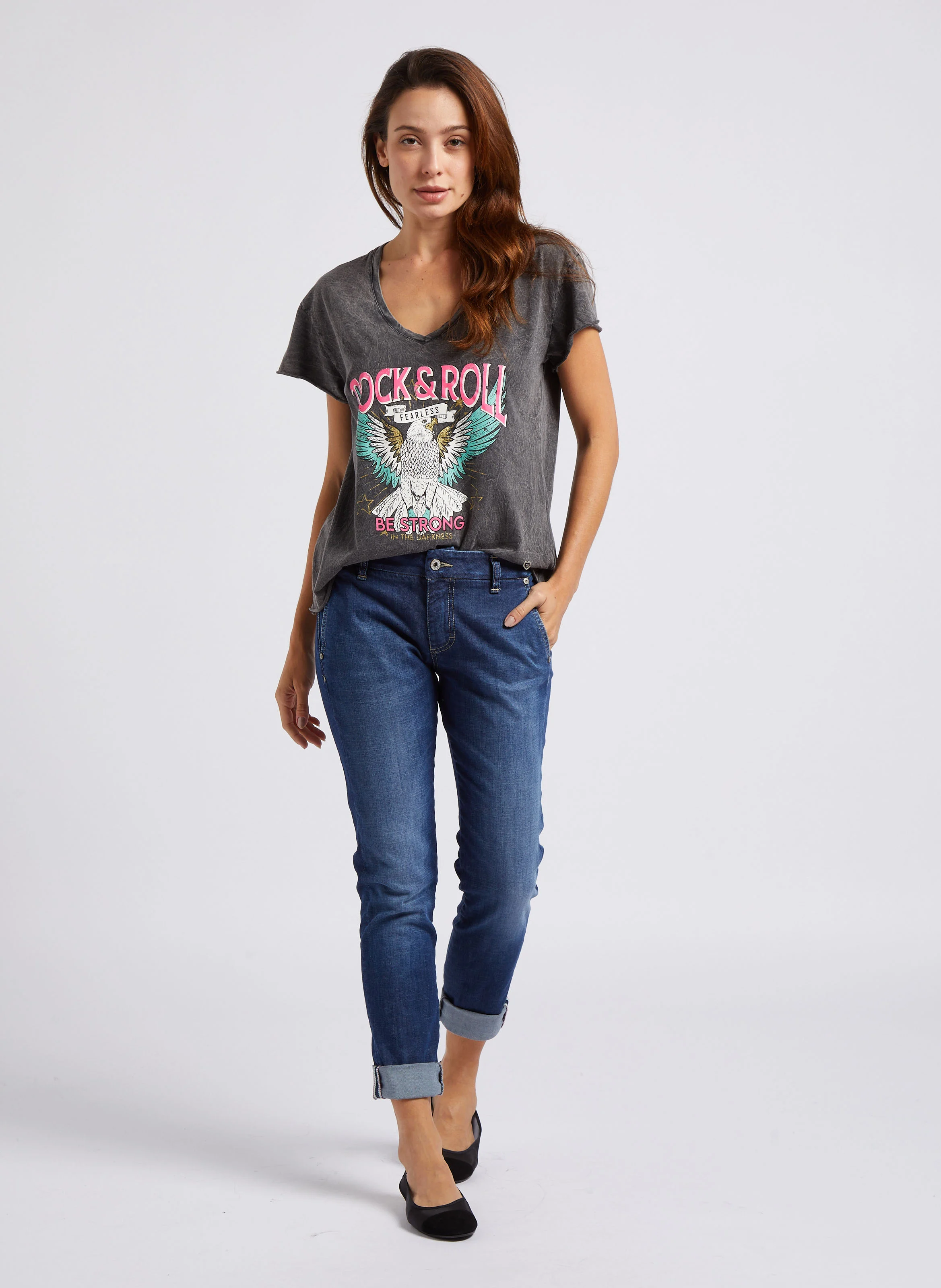Jean cropped taille basse avec ourlets | Bleu
