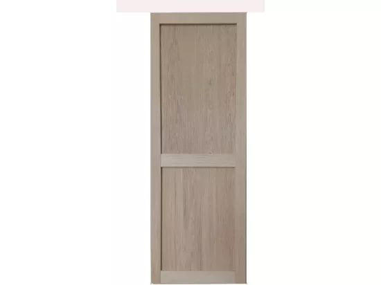 Porte Coulissante Atelier 2 Panneaux Chene H204 X L73 + Rail Alu Bandeau Blanc Gd Menuiseries