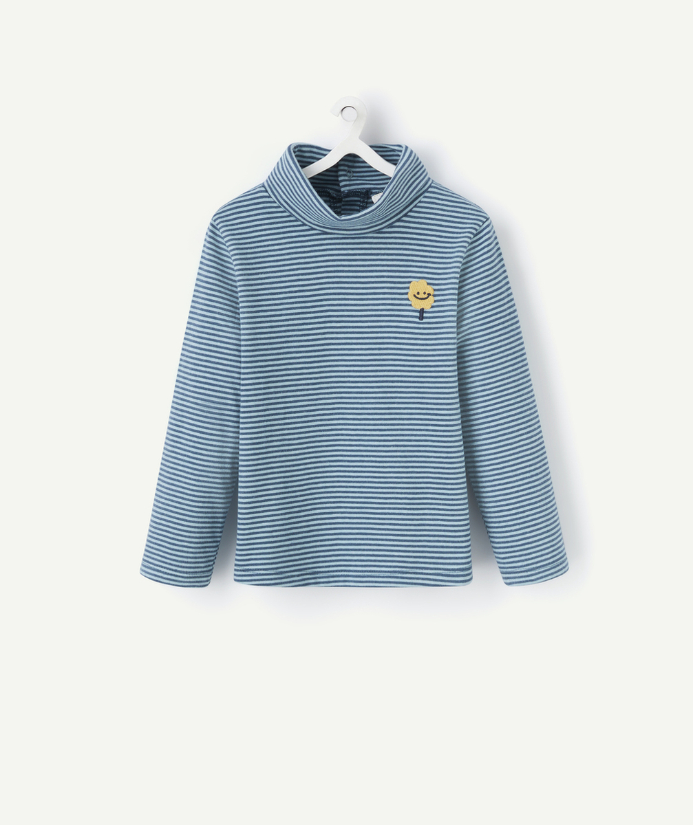 SOUS-PULL BÉBÉ GARÇON BLEU RAYÉ AVEC PATCH BRODÉ